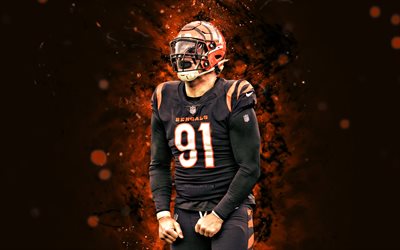 Trey Hendrickson, 4k, orange neon lights, Cincinnati Bengals, NFL, American football players, Trey Hendrickson 4K, American football, National Football League, Trey Hendrickson Cincinnati Bengals