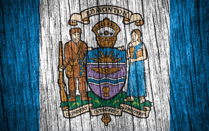 4k, bandera de edmonton, día de edmonton, ciudades canadienses, banderas de textura de madera, ciudades de canadá, edmonton, canadá