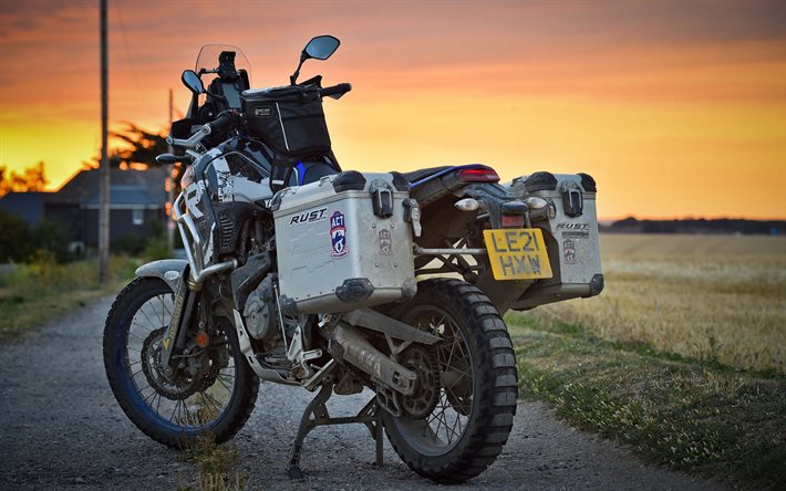 ktm 890 adventure, solnedgång, 2023 cyklar, superbikes, resekoncept, bakifrån, 2023 ktm 890 adventure, österrikiska motocyklar, ktm