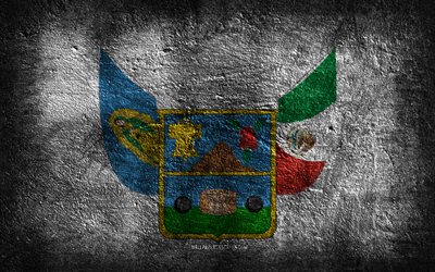 4k, Hidalgo flag, Mexican state, stone texture, Flag of Hidalgo, stone background, Day of Hidalgo, grunge art, Hidalgo state, Mexican national symbols, Hidalgo, Mexico