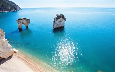 Gargano, Adriatic Sea, coast, blue lagoon, seascape, summer, rocks in water, Foggia, Apulia, Italy