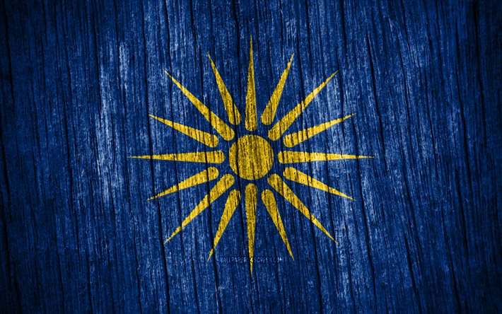 4K, Flag of Macedonia, Day of Macedonia, greek regions, wooden texture flags, Macedonia flag, Regions of Greece, Macedonia, Greece