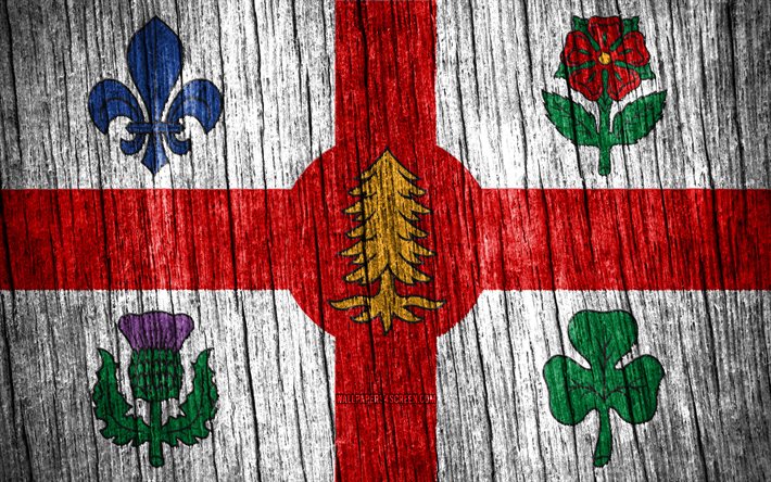 4k, drapeau de montréal, jour de montréal, villes canadiennes, drapeaux de texture en bois, villes du canada, montréal, canada