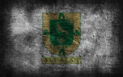 4k, Yucatan flag, Mexican state, stone texture, Flag of Yucatan, stone background, Day of Yucatan, grunge art, Yucatan state, Mexican national symbols, Yucatan, Mexico