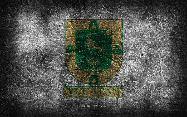4k, bandeira de yucatan, estado mexicano, textura de pedra, pedra de fundo, dia de yucatan, grunge arte, estado de yucatan, símbolos nacionais mexicanos, yucatan, méxico
