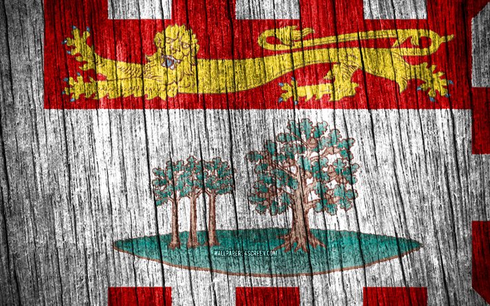 4k, プリンスエドワード島の旗, プリンスエドワード島の日, カナダの州, 木製テクスチャ フラグ, プリンス・エドワード島, カナダ