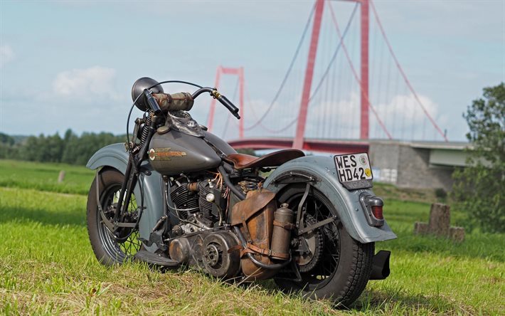 harley-davidson, motocicleta retrô, motocicletas americanas antigas, helicóptero, motocicletas vintage, motocicletas harley-davidson