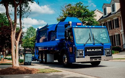 Mack LR Heil Refuse Truck, street, LKW, 2015 trucks, cargo transport, Red Mack LR, garbage truck, special equipment, trucks, american trucks, Mack