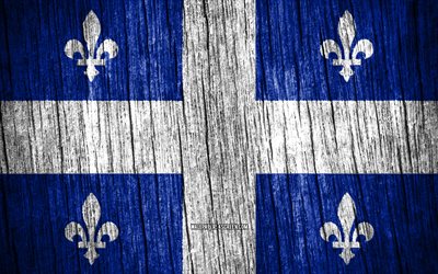 4K, Flag of Quebec, Day of Quebec, canadian provinces, wooden texture flags, Quebec flag, Provinces of Canada, Quebec, Canada