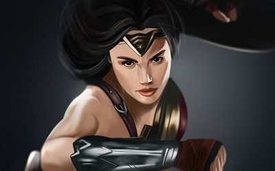 4k, The Wonder Woman, artwork, superheroes, portrait, female warriors, Cartoon Wonder Woman, Wonder Woman, DC Comics