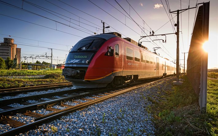 Siemens Desiro, 4k, red train, railways, passenger trains, passenger transport, railroad, Railway Technology, Siemens
