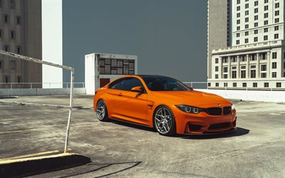 BMW M4, F82, exterior, orange sports coupe, front view, tuning BMW M4, orange BMW M4, F82 tuning, custom BMW M4, German cars, BMW