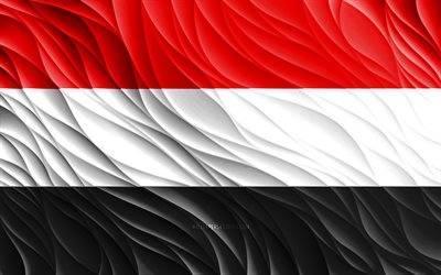 4k, Yemeni flag, wavy 3D flags, Asian countries, flag of Yemen, Day of Yemen, 3D waves, Asia, Yemeni national symbols, Yemen flag, Yemen