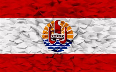 drapeau de la polynésie française, 4k, 3d polygone de fond, polygone 3d texture, jour de la polynésie française, 3d drapeau de la polynésie française, symboles nationaux de la polynésie française, art 3d, polynésie française