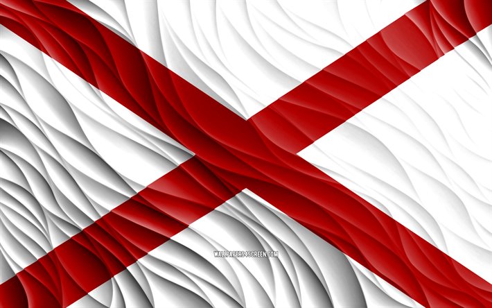 4k, علم ألاباما, أعلام 3d متموجة, الولايات الأمريكية, يوم الاباما, موجات ثلاثية الأبعاد, الولايات المتحدة الأمريكية, ولاية ألاباما, دول أمريكا, ألاباما