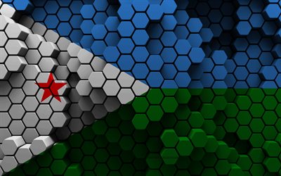 4k, bandiera di gibuti, sfondo esagonale 3d, bandiera di gibuti 3d, giorno di gibuti, texture esagonale 3d, simboli nazionali di gibuti, gibuti, paesi africani