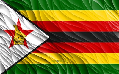 4k, ジンバブエの旗, 波状の 3d フラグ, アフリカ諸国, ジンバブエの国旗, ジンバブエの日, 3d 波, ジンバブエの国のシンボル, ジンバブエ