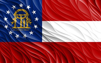 4k, Georgia flag, wavy 3D flags, american states, flag of Georgia, Day of Georgia, 3D waves, USA, State of Georgia, states of America, Georgia