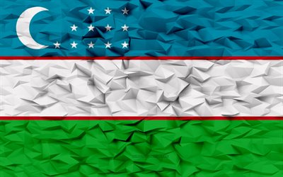 uzbekistanin lippu, 4k, 3d monikulmion tausta, 3d polygonitekstuuri, uzbekistanin päivä, 3d uzbekistanin lippu, uzbekistanin kansalliset symbolit, 3d taide, uzbekistan, aasian maat