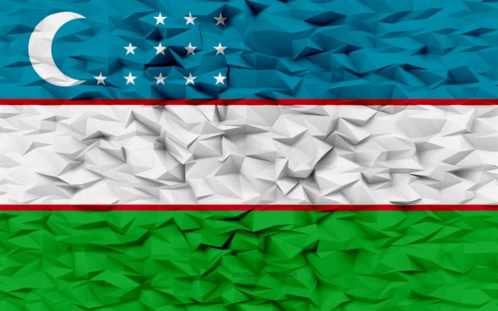 bandera de uzbekistán, 4k, fondo de polígono 3d, textura de polígono 3d, día de uzbekistán, bandera de uzbekistán 3d, símbolos nacionales de uzbekistán, arte 3d, uzbekistán, países de asia