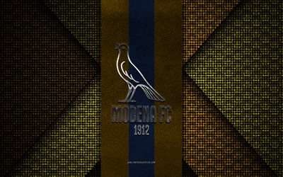 modena fc, serie b, blågul stickad textur, modena fc-logotyp, italiensk fotbollsklubb, modena fc-emblem, fotboll, modena, italien