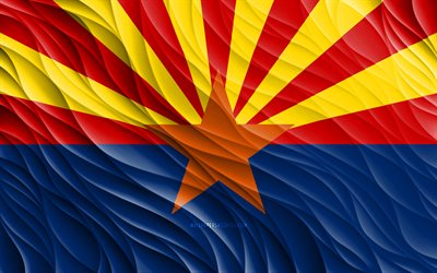 4k, arizonan lippu, aaltoilevat 3d-liput, amerikkalaiset osavaltiot, arizonan päivä, 3d-aallot, usa, arizonan osavaltio, amerikan osavaltiot, arizona