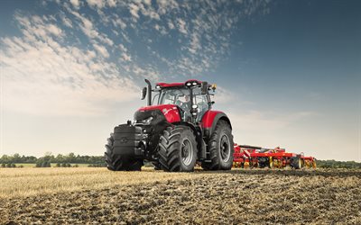 Case IH Optum 300 CVX, plowing field, 2022 tractors, agricultural machinery, red tractor, tractor in the field, agricultural concepts, Case IH