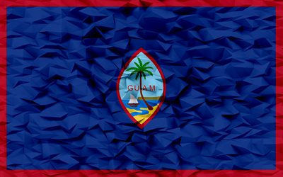 グアムの国旗, 4k, 3 d ポリゴンの背景, グアムの旗, 3 d ポリゴン テクスチャ, グアムの日, 3 d のグアムの旗, グアムの国のシンボル, 3d アート, グアム, オセアニア諸国