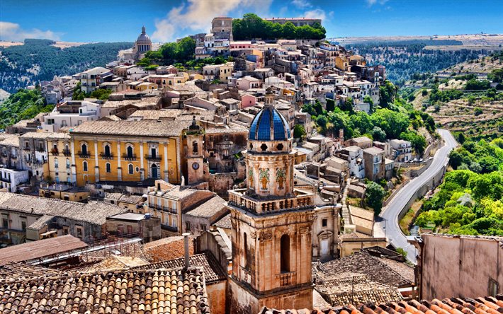 palermo, 4k, sommar, byggnader, huvudstad på ön sicilien, gamla byggnader, palermo panorama, palermo stadsbild, sicilien, italien