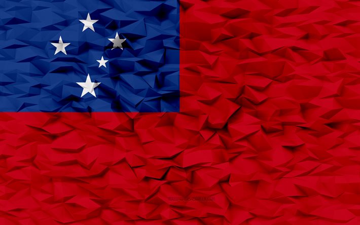 Flag of Samoa, 4k, 3d polygon background, Samoa flag, 3d polygon texture, Day of Samoa, 3d Samoa flag, Samoa national symbols, 3d art, Samoa