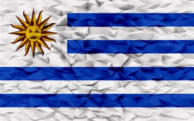 우루과이의 국기, 4k, 3d 다각형 배경, 우루과이 국기, 3d 다각형 텍스처, 우루과이의 날, 3차원, 우루과이, 기, 우루과이 국가 상징, 3d 아트, 아시아 국가