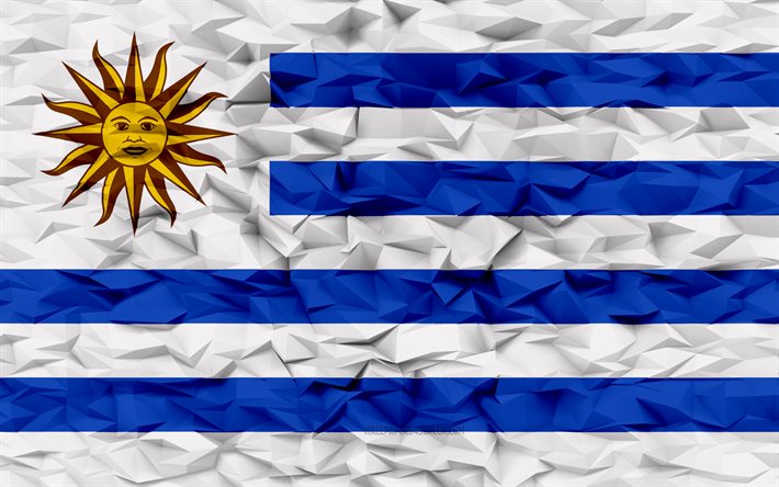 bandiera dell uruguay, 4k, sfondo del poligono 3d, struttura del poligono 3d, giorno dell uruguay, bandiera dell uruguay 3d, simboli nazionali dell uruguay, arte 3d, uruguay, paesi dell asia
