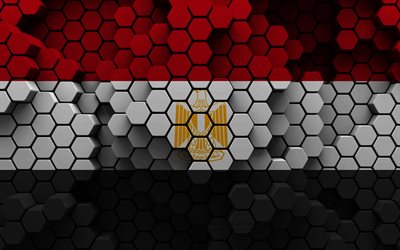4k, bandera de egipto, fondo hexagonal 3d, bandera 3d de egipto, día de egipto, textura hexagonal 3d, bandera egipcia, símbolos nacionales egipcios, egipto, países africanos