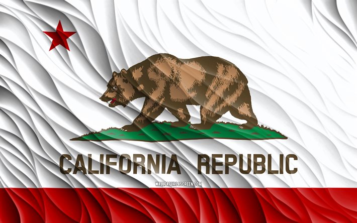 4k, علم كاليفورنيا, أعلام 3d متموجة, الولايات الأمريكية, يوم كاليفورنيا, موجات ثلاثية الأبعاد, الولايات المتحدة الأمريكية, ولاية كاليفورنيا, دول أمريكا, كاليفورنيا