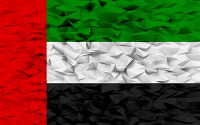 Flag of United Arab Emirates, 4k, 3d polygon background, United Arab Emirates flag, 3d polygon texture, UAE flag, Day of United Arab Emirates, UAE national symbols, 3d art, United Arab Emirates, Asia countries