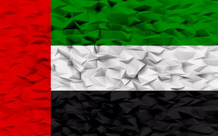 bandera de los emiratos árabes unidos, 4k, fondo de polígono 3d, textura de polígono 3d, bandera de los eau, día de los emiratos árabes unidos, símbolos nacionales de los eau, arte 3d, emiratos árabes unidos, países de asia