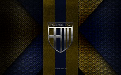 parma fc, serie b, gelb-blaue strickstruktur, parma fc-logo, italienischer fußballverein, parma fc-emblem, fußball, parma, italien