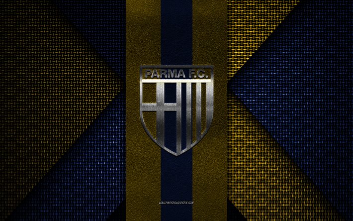 parme fc, serie b, texture tricotée bleu jaune, logo parme fc, club de football italien, emblème parme fc, football, parme, italie