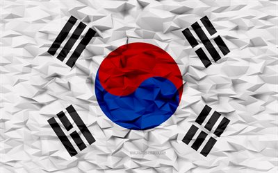 Flag of South Korea, 4k, 3d polygon background, South Korea flag, 3d polygon texture, Day of South Korea, 3d South Korea flag, South Korea national symbols, 3d art, South Korea, Asia countries