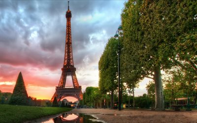 朝, 夜明け, パリの, eyfelevaタワー, フランス