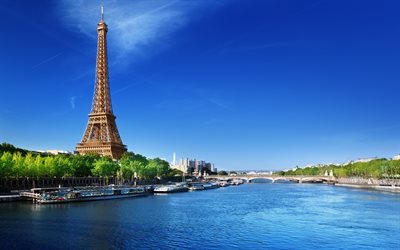 강, 강 트램, 파리, 에펠 타워, 프랑스