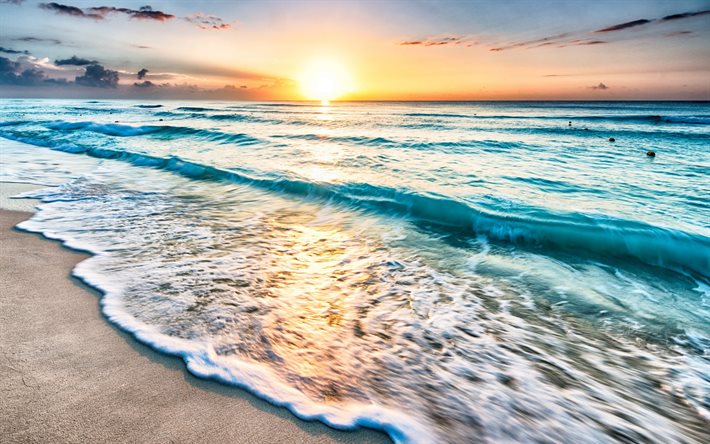 wave, the beach, dawn, sea, morning, sea breeze
