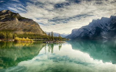 die lake, kanada, alberta, wald, berge, wunderschöne see minnewanka