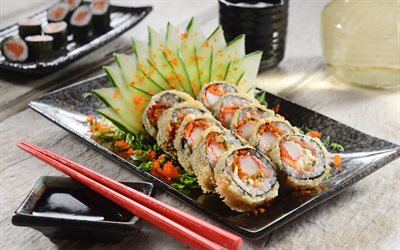 role, food, sushi, japanese cuisine, rolls