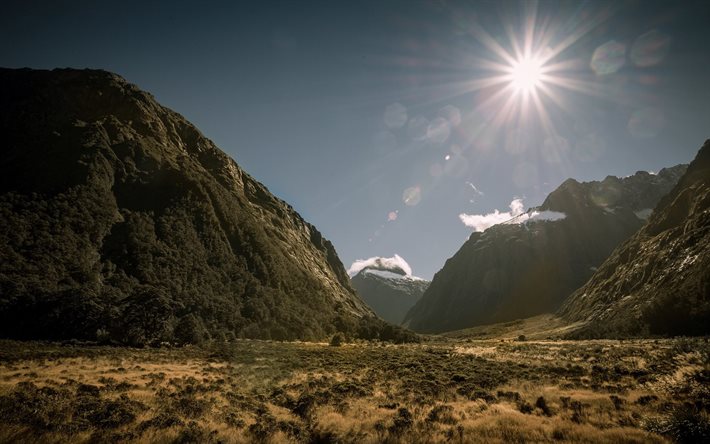 the sun, valley, mountains, mountain landscape