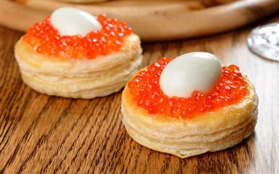 red caviar, vol-au-vents, food, snack