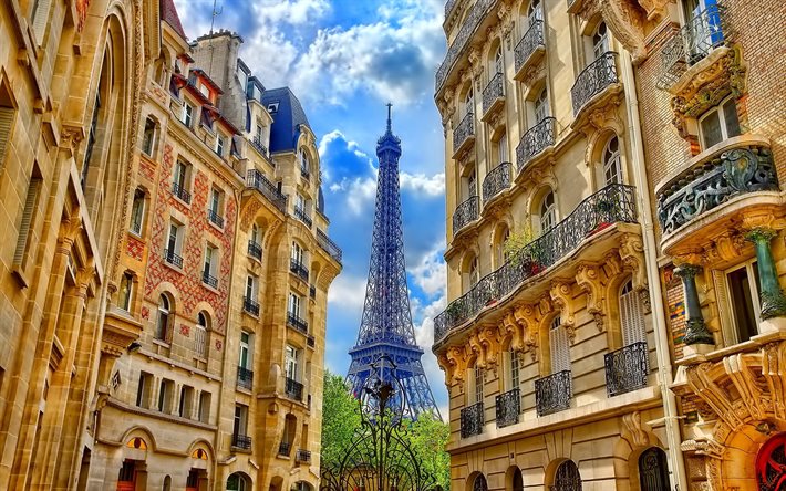 frankrike, paris, gator, eiffeltornet, sommar