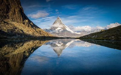rock, alps, mountain, the lake, the top of the matterhorn