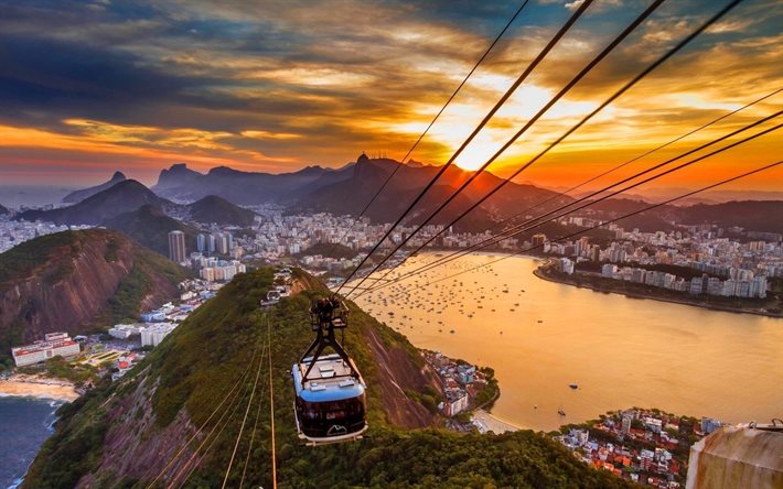 브라질, rio de janeiro, sugar mountain, 케이블 자동차