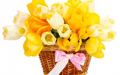 花, 黄色のチューリップ, 黄色の花束